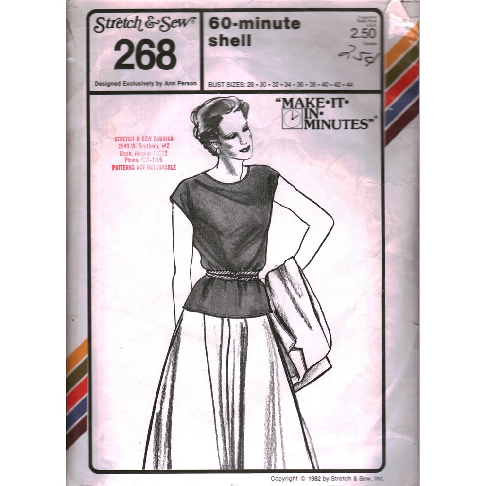 Vintage 1982 Stretch & Sew 268 60-Minute Shell Top Sewing Pattern Bust 28-44